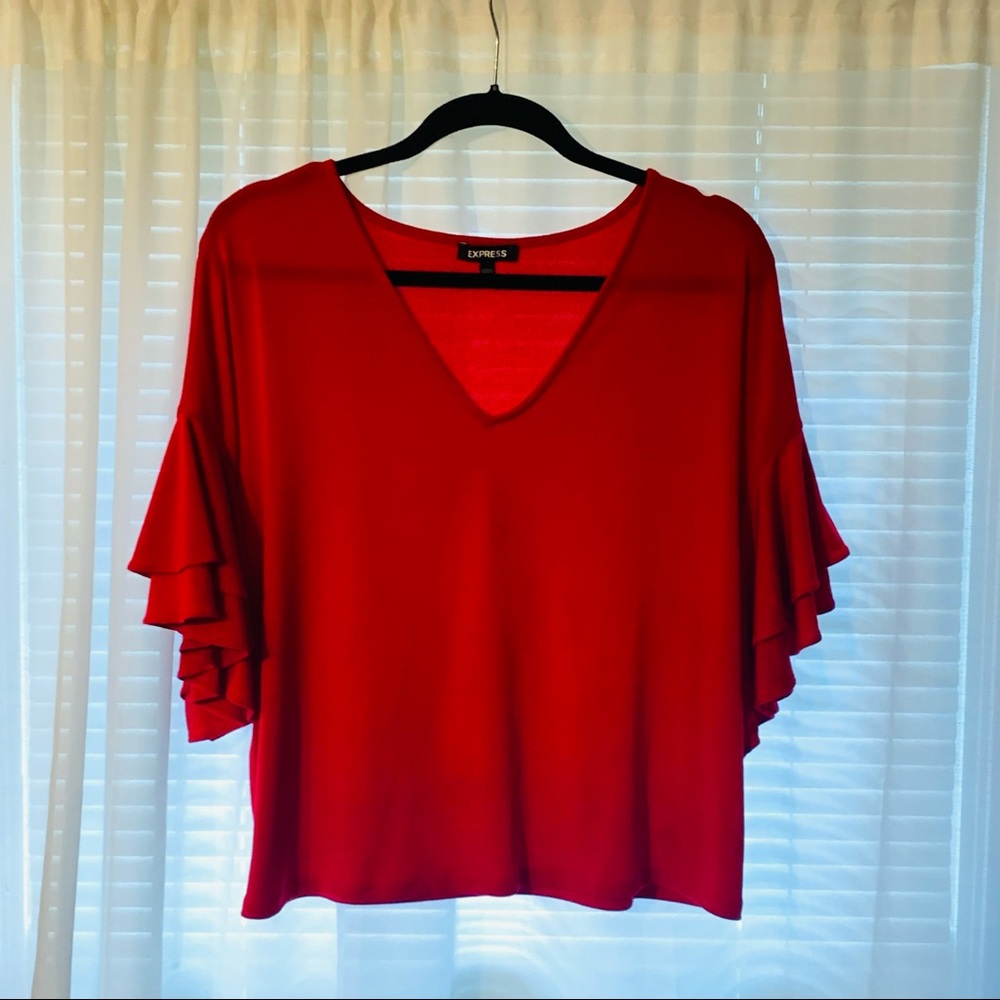 Express Red Ruffle Sleeve Blouse